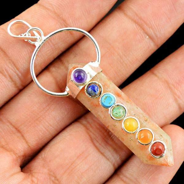 gemsmore:Natural Jasper Seven Chakra Reiki Healing Point Pendant
