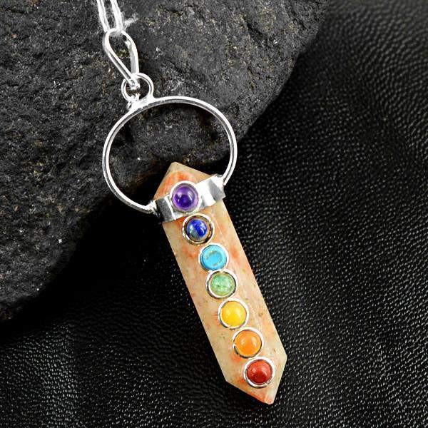 gemsmore:Natural Jasper Seven Chakra Reiki Healing Point Pendant