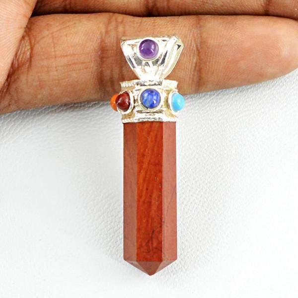 gemsmore:Natural Jasper Seven Chakra Reiki Healing Point Pendant