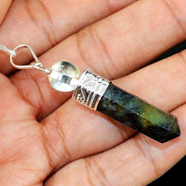 gemsmore:Natural Labradorite Crystal Healing Ball Point Pendant