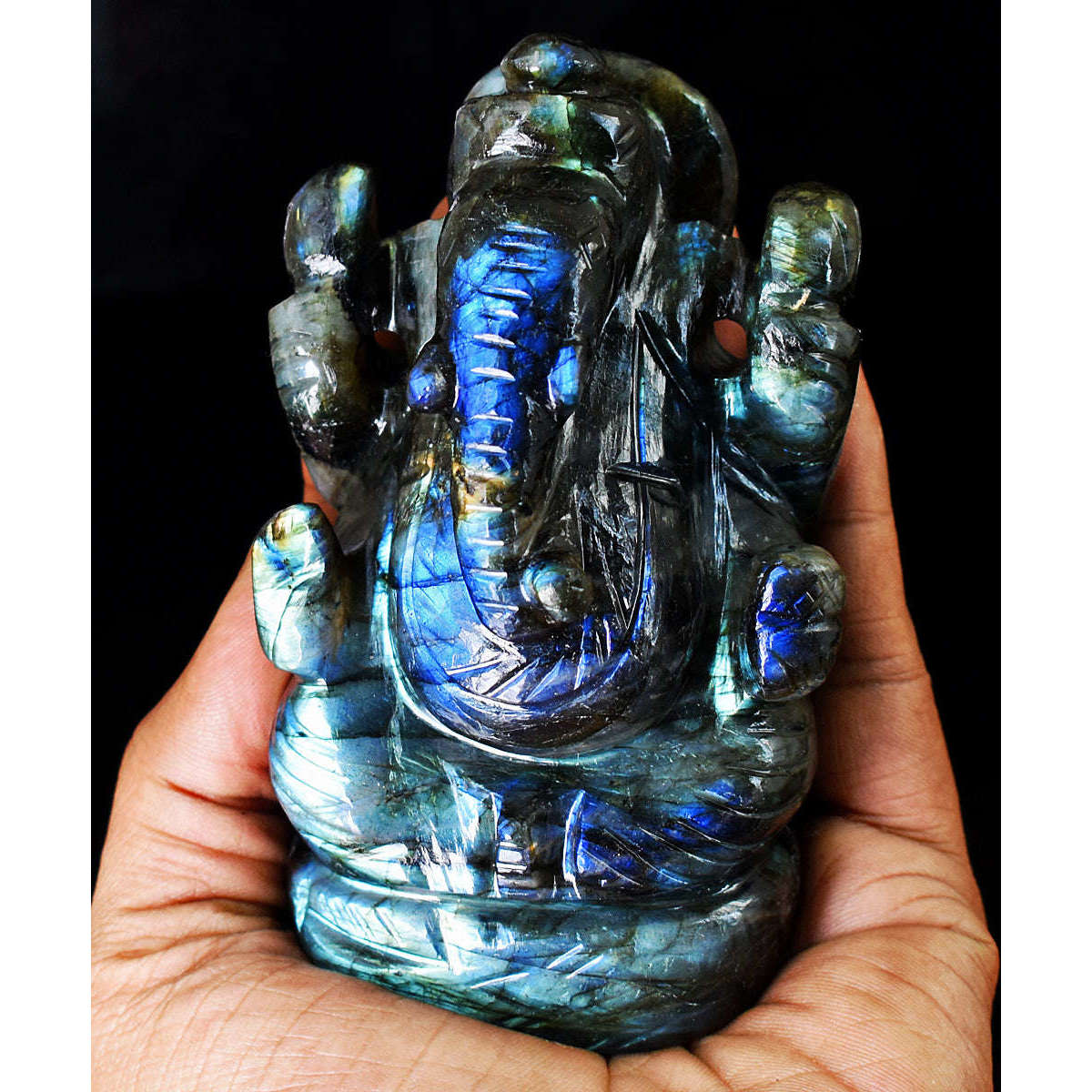 gemsmore:Natural Labradorite Hand Carved Genuine Crystal Gemstone Carving Lord Ganesha