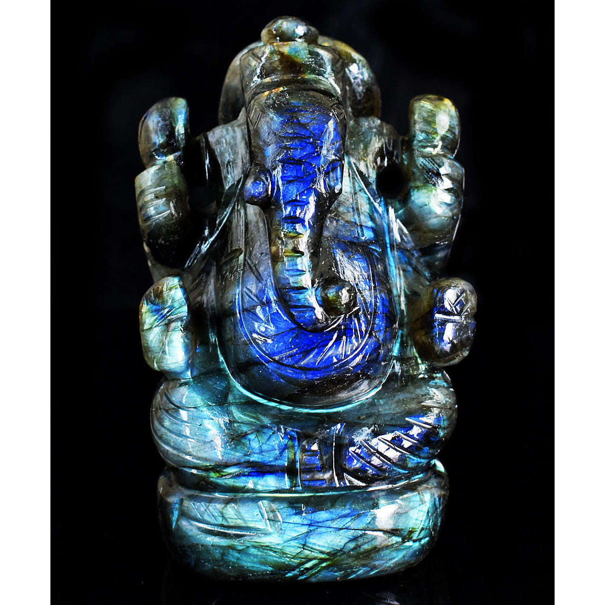 gemsmore:Natural Labradorite Hand Carved Genuine Crystal Gemstone Carving Lord Ganesha