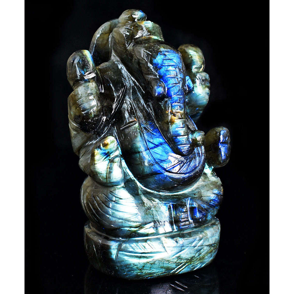 gemsmore:Natural Labradorite Hand Carved Genuine Crystal Gemstone Carving Lord Ganesha