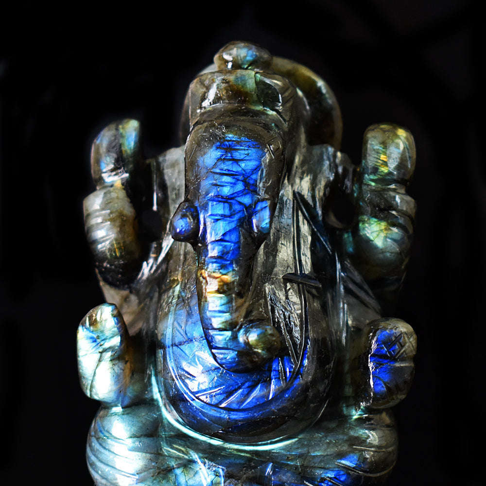gemsmore:Natural Labradorite Hand Carved Genuine Crystal Gemstone Carving Lord Ganesha