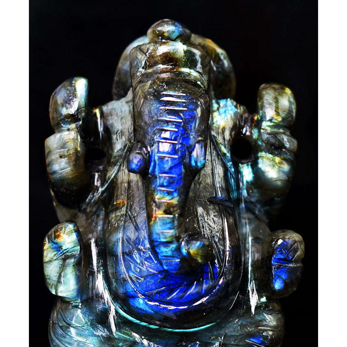 gemsmore:Natural Labradorite Hand Carved Genuine Crystal Gemstone Carving Lord Ganesha