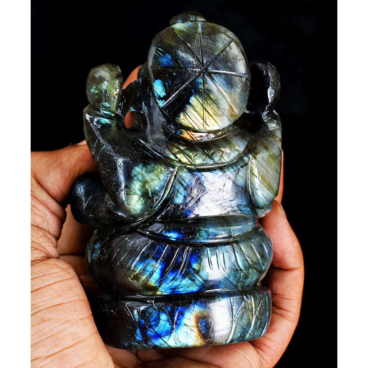 gemsmore:Natural Labradorite Hand Carved Genuine Crystal Gemstone Carving Lord Ganesha