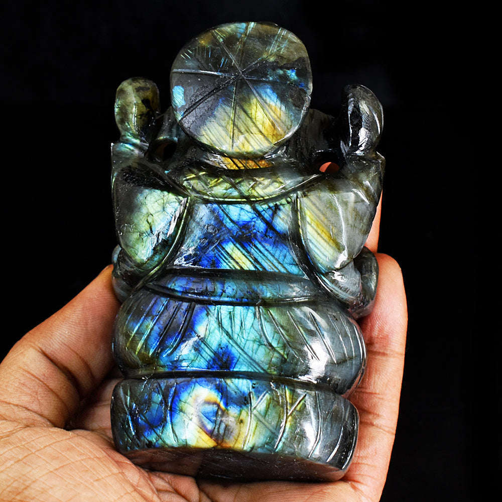 gemsmore:Natural Labradorite Hand Carved Genuine Crystal Gemstone Carving Lord Ganesha