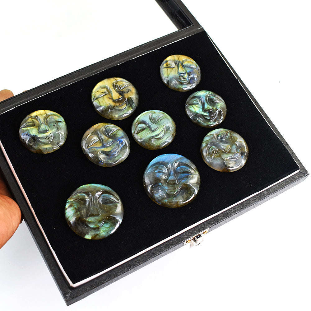 gemsmore:Natural Labradorite Untreated Gemstone Cabochon Full Moon Face Lot
