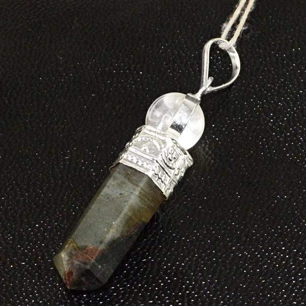 gemsmore:Natural Labradorite & White Quartz Reiki Healing Ball Point Pendant