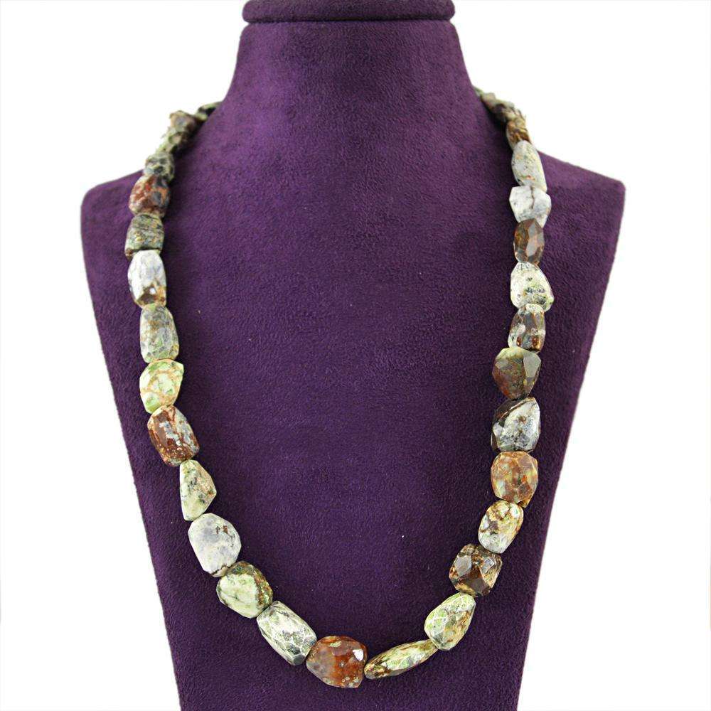 gemsmore:Natural Landscape Jasper Necklace Single Strand Faceted Beads