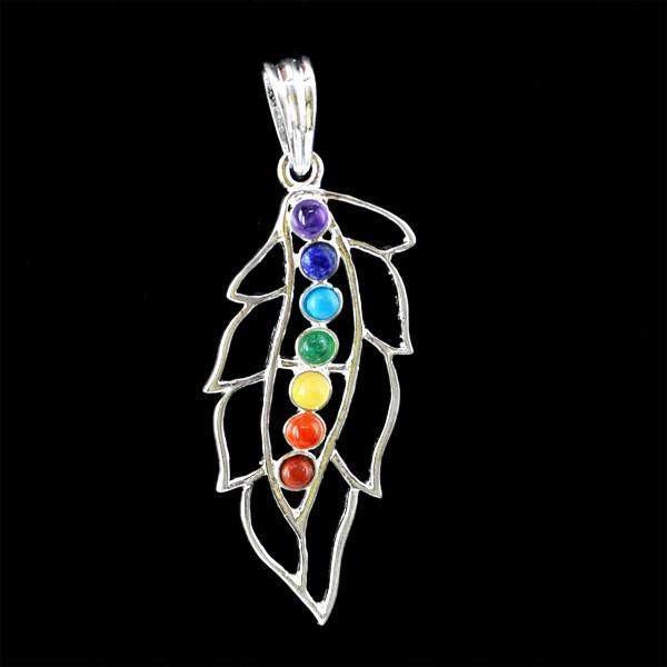 gemsmore:Natural Leaf Shape Seven Chakra Cyrstal Healing Pendant