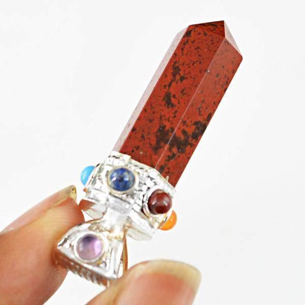gemsmore:Natural Mahogany Jasper Seven Chakra Healing Point Pendant