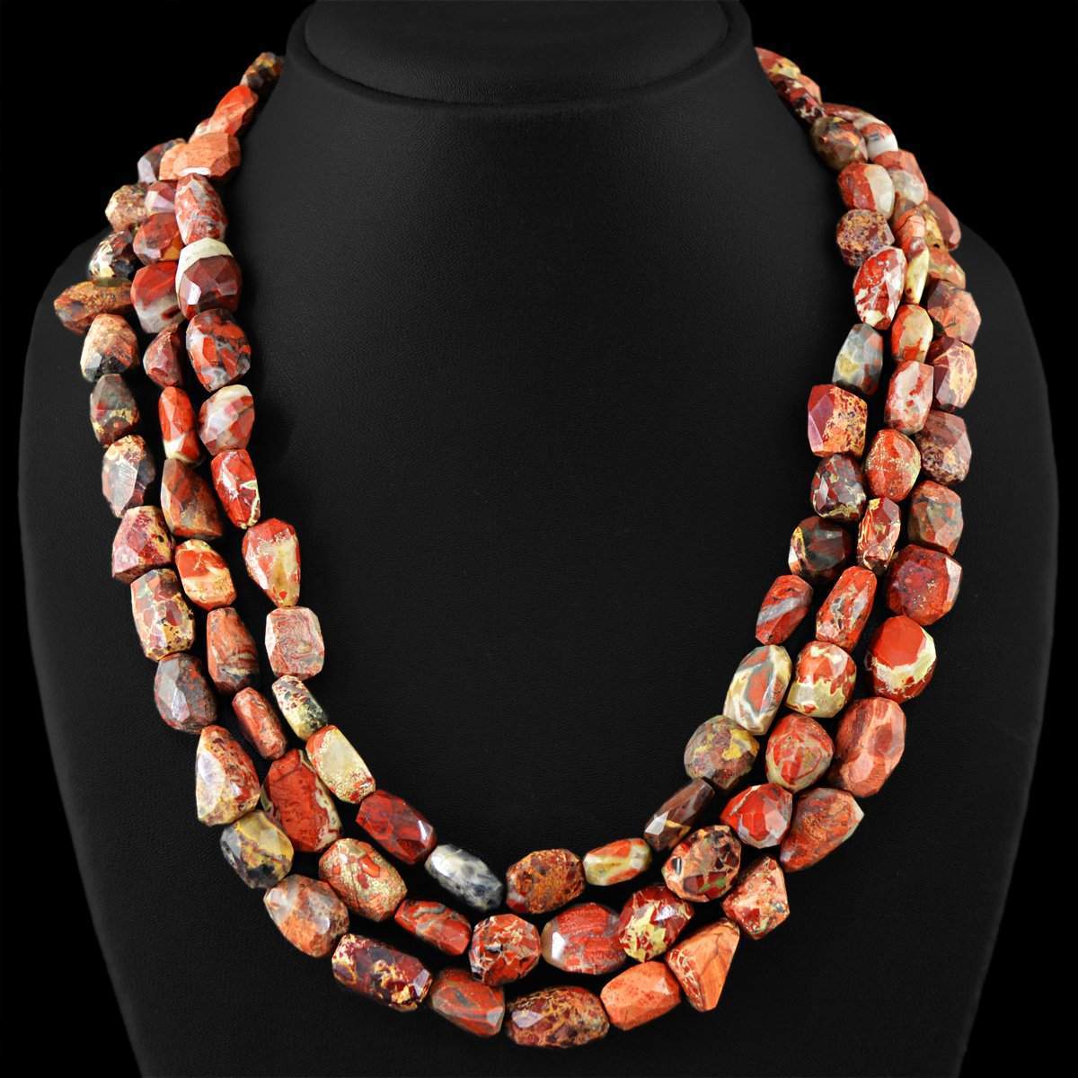 gemsmore:Natural Mookaite Necklace Faceted Beads - 3 Lines