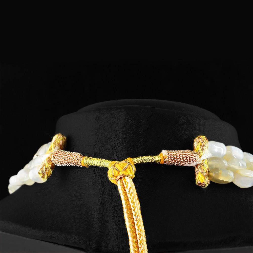 gemsmore:Natural Moonstone Necklace Untreated 3 Strand Oval Shape Beads