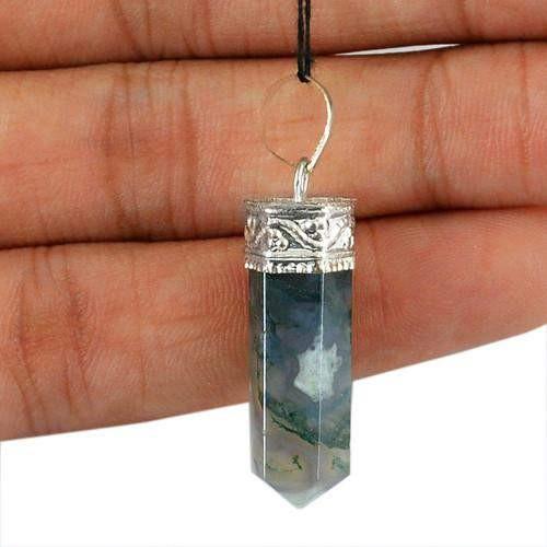 gemsmore:Natural Moss Agate Healing Point Pendant