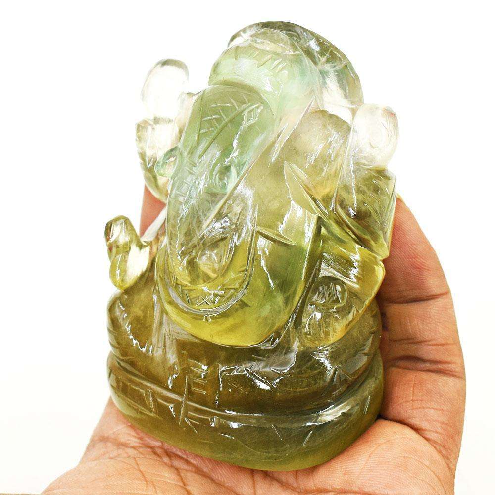 gemsmore:Natural Multicolor Fluorite Hand Carved Genuine Crystal Gemstone Carving Lord Ganesha