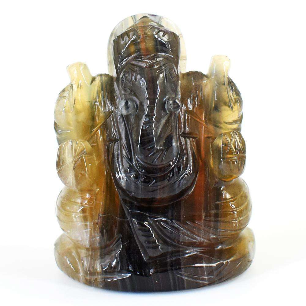 gemsmore:Natural Multicolor Fluorite Hand Carved Genuine Crystal Gemstone Carving Lord Ganesha