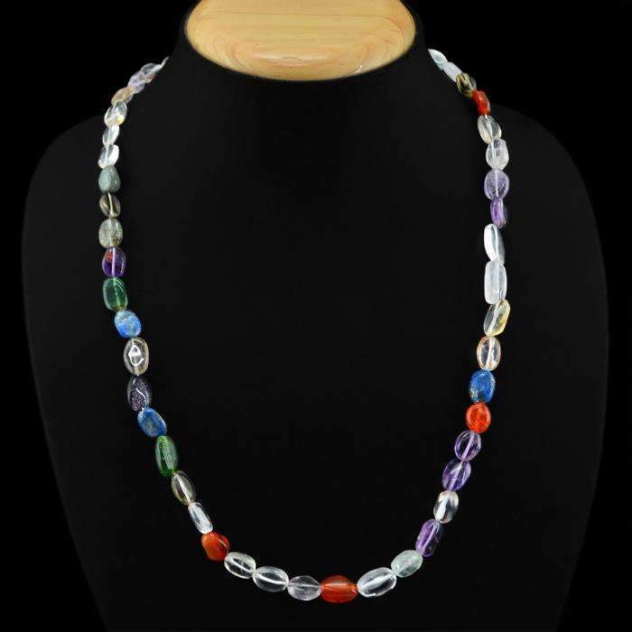 gemsmore:Natural Multicolor Multi Gemstone Necklace Untreated Oval Beads