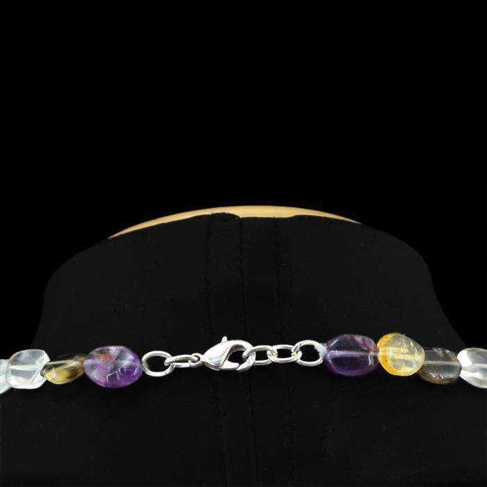 gemsmore:Natural Multicolor Multi Gemstone Necklace Untreated Oval Beads