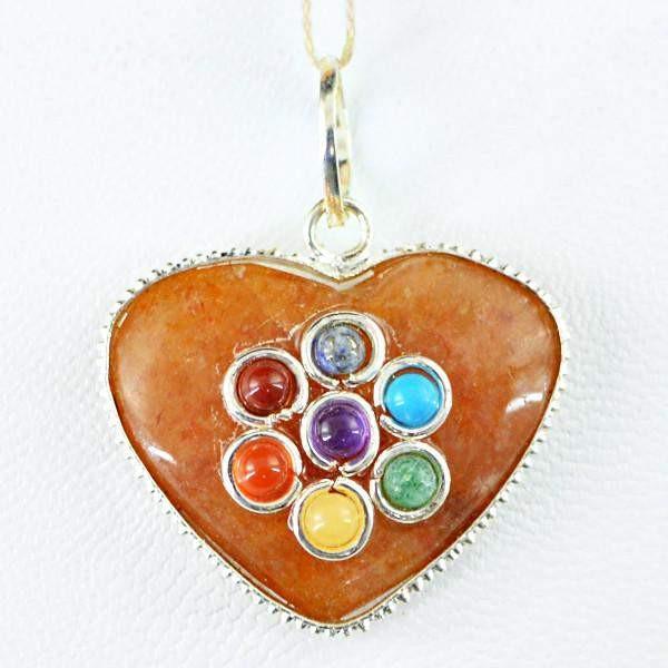 gemsmore:Natural Orange Aventurine Carved Seven Chakra Pendant