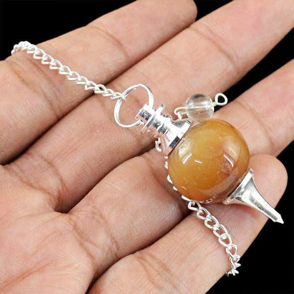 gemsmore:Natural Orange Aventurine Crystal Healing Ball Point Pendulum