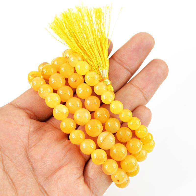 gemsmore:Natural Orange Aventurine Necklace 108 Mala Round Shape Beads