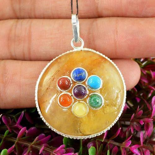 gemsmore:Natural Orange Aventurine Seven Chakra Healing Pendant