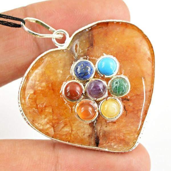 gemsmore:Natural Orange Aventurine Seven Chakra Healing Pendant