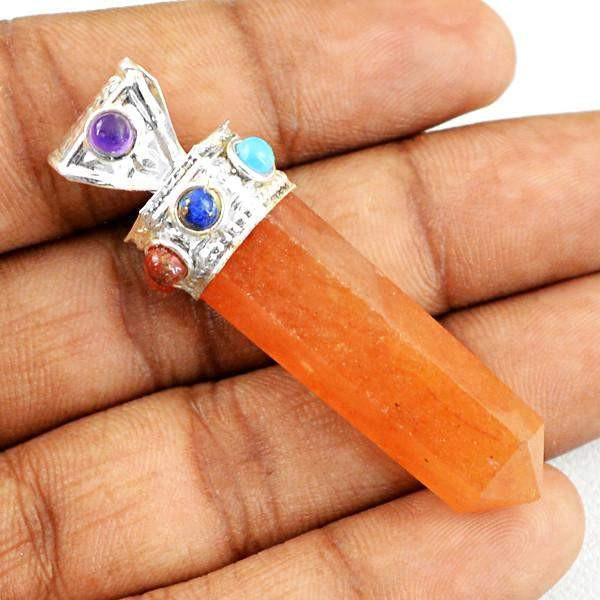 gemsmore:Natural Orange Aventurine Seven Chakra Healing Point Pendant