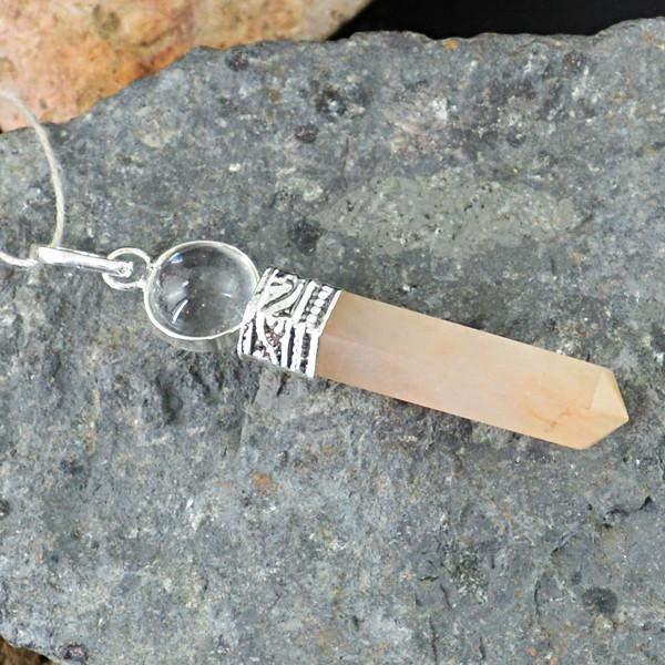 gemsmore:Natural Orange Aventurine & White Quartz Healing Point Pendant