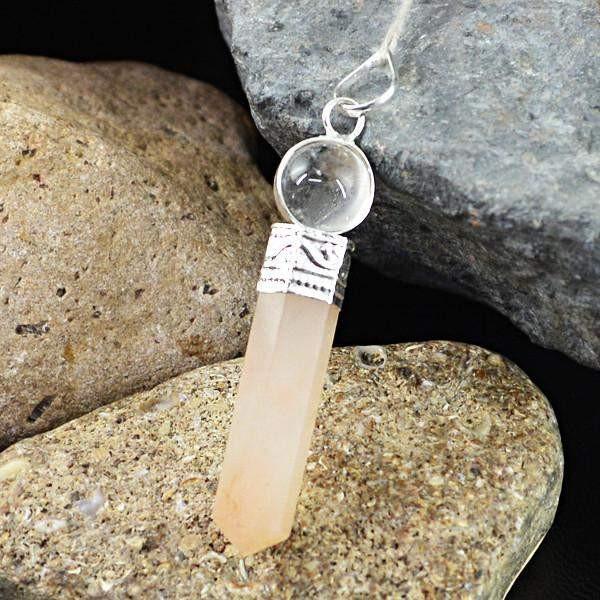 gemsmore:Natural Orange Aventurine & White Quartz Healing Point Pendant