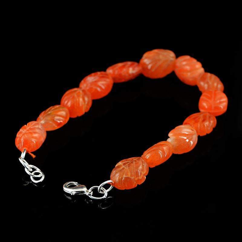 gemsmore:Natural Orange Carnelian Bracelet Oval Shape Carved Beads