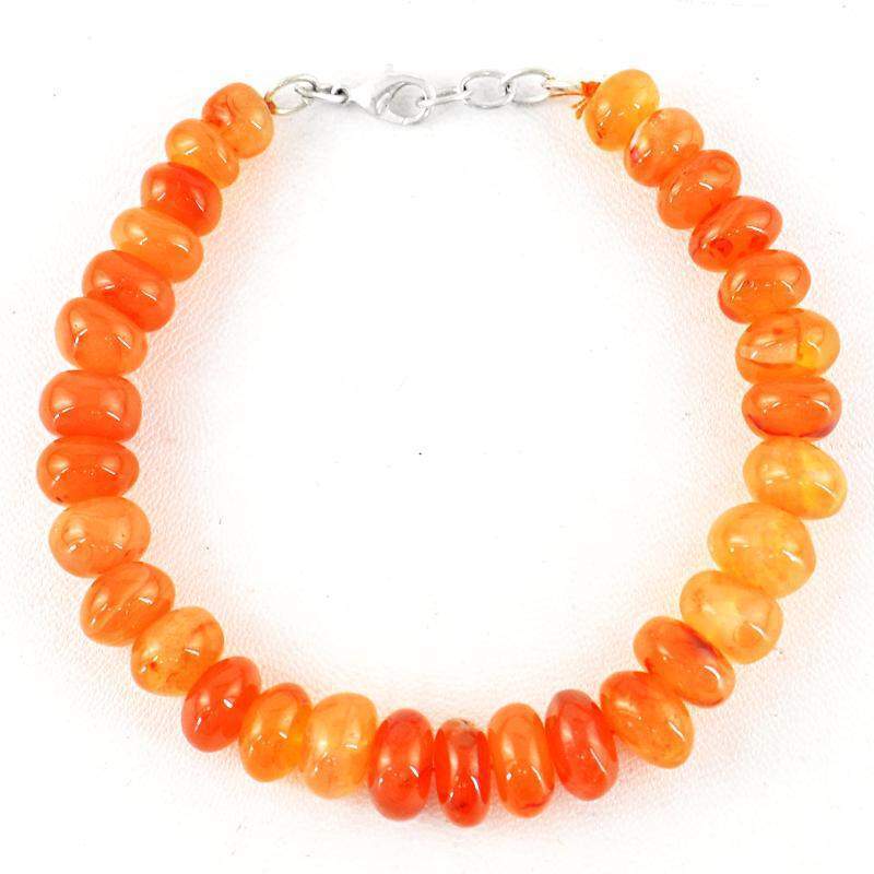 gemsmore:Natural Orange Carnelian Bracelet Round Shape Beads