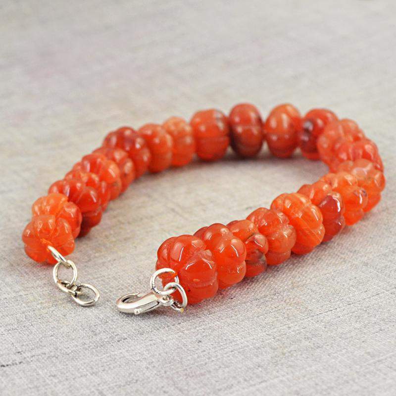 gemsmore:Natural Orange Carnelian Bracelet Round Shape Carved Beads