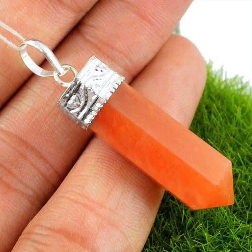 gemsmore:Natural Orange Carnelian Healing Point Pendant