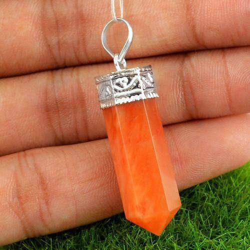 gemsmore:Natural Orange Carnelian Healing Point Pendant