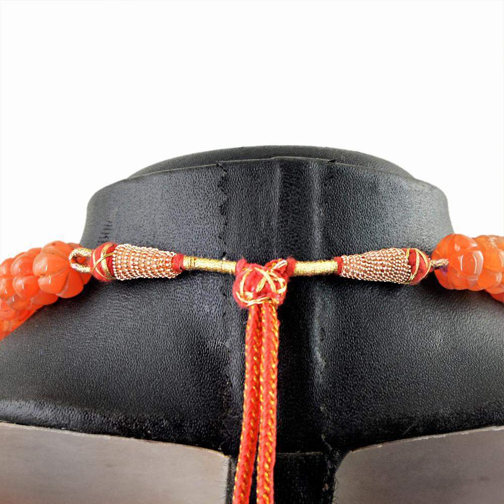 gemsmore:Natural Orange Carnelian Necklace Round Shape Carved Beads