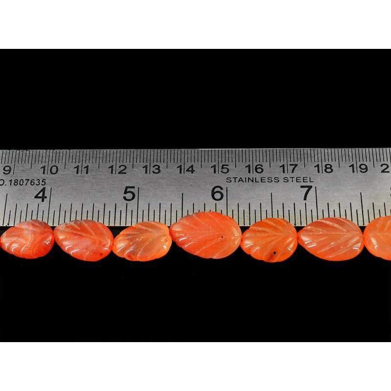 gemsmore:Natural Orange Carnelian Pear Carved Beads Strand