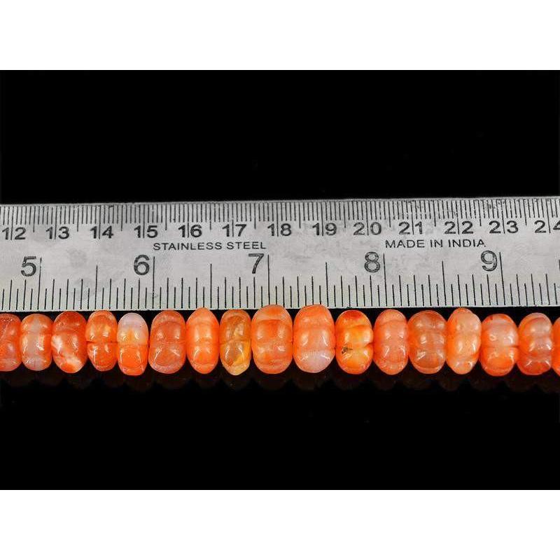 gemsmore:Natural Orange Carnelian Round Carved Beads Strand