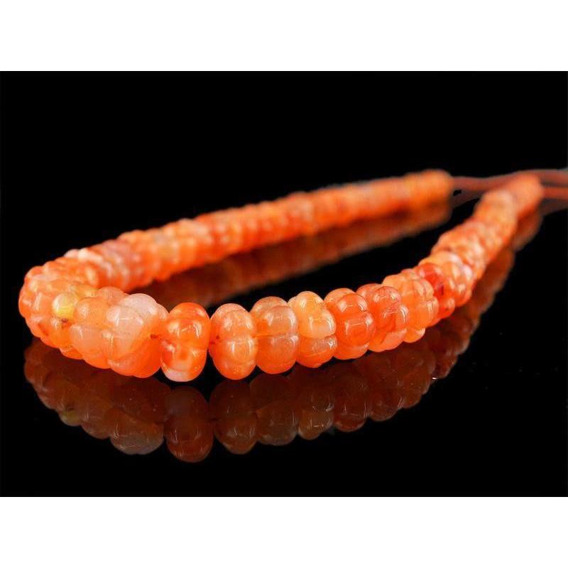 gemsmore:Natural Orange Carnelian Round Carved Beads Strand