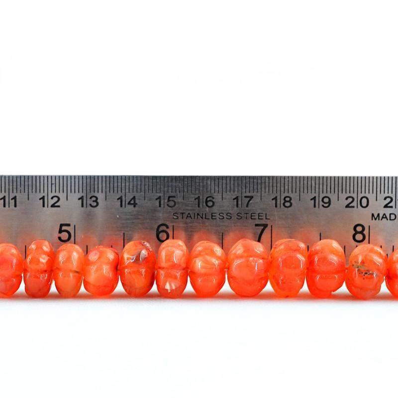 gemsmore:Natural Orange Carnelian Round Carved Beads Strand