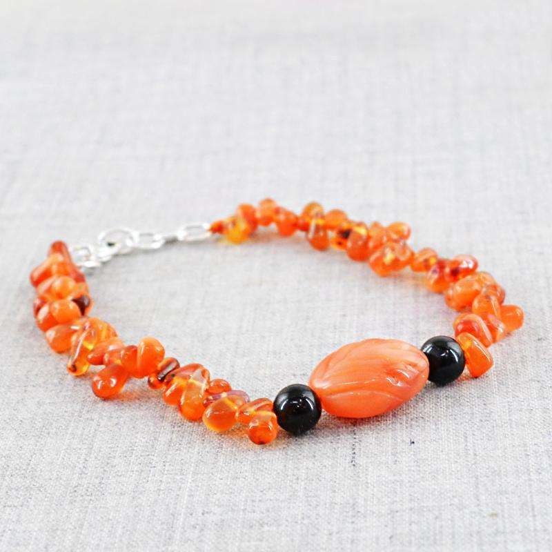 gemsmore:Natural Orange Carnelian Tear Drop Beads Bracelet