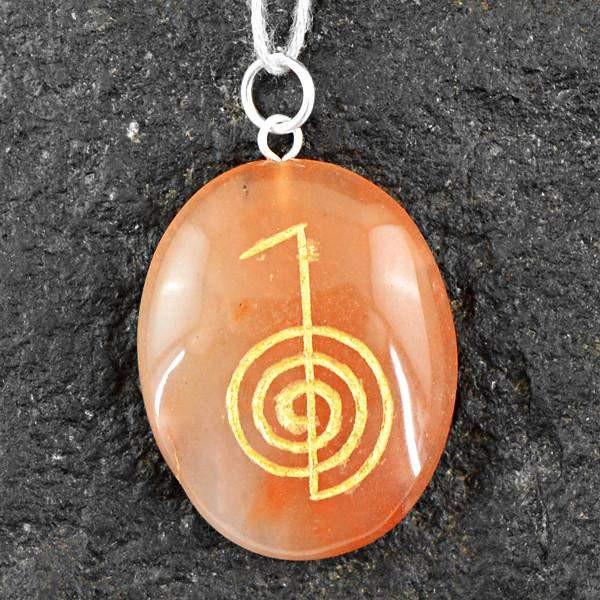 gemsmore:Natural Orange Onyx Chakra Oval Shape Gemstone Pendant