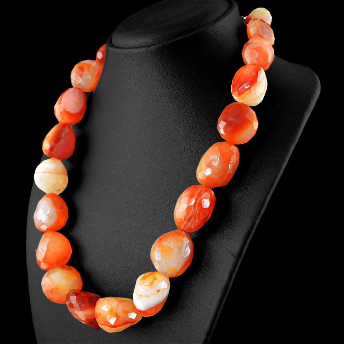 gemsmore:Natural Orange Onyx Necklace Musem Size Beads