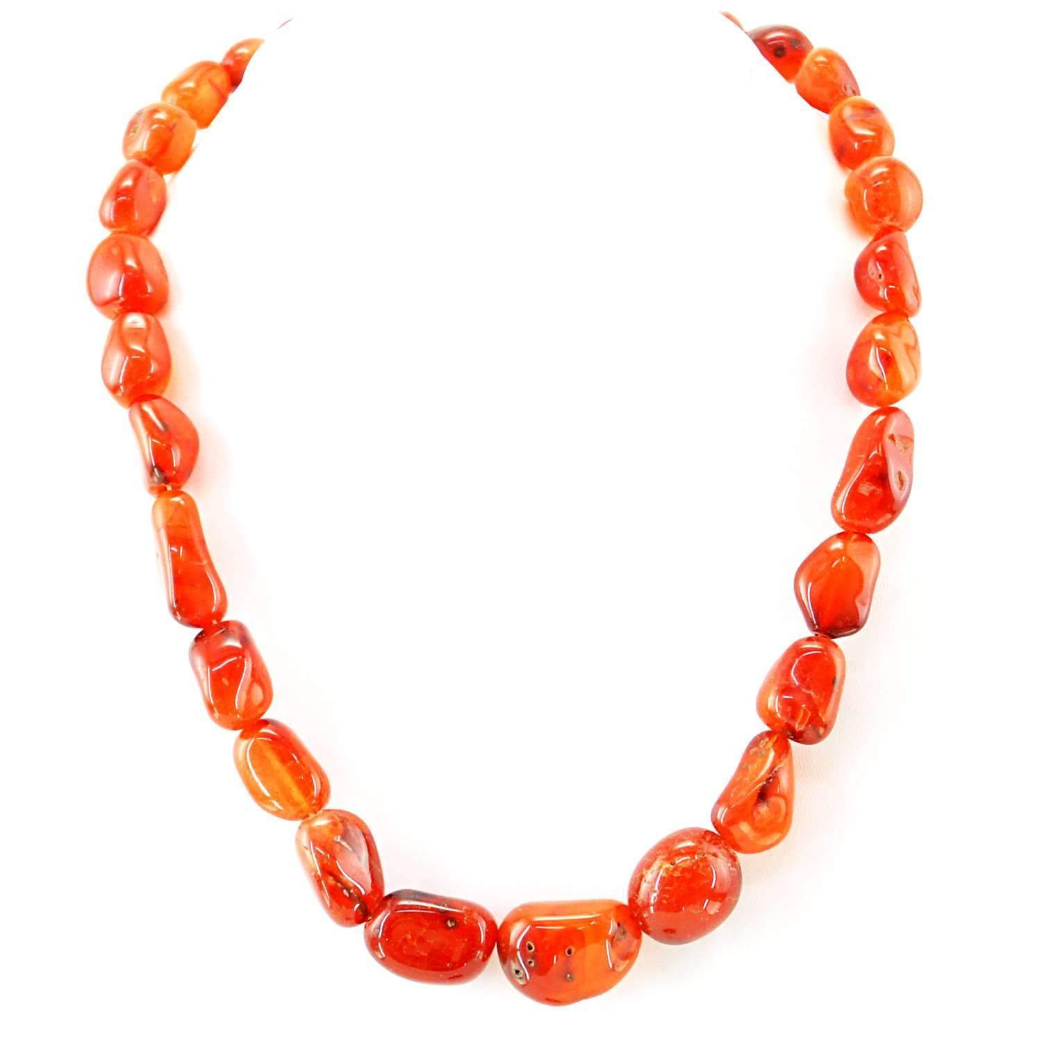 gemsmore:Natural Orange Onyx Necklace Untreated Beads - Single Strand