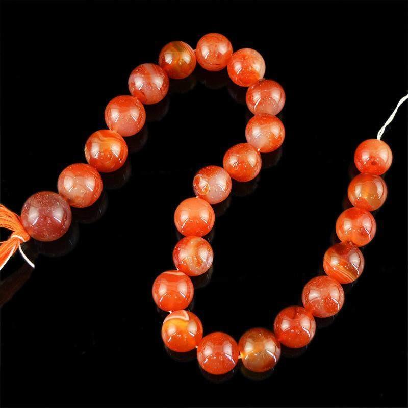 gemsmore:Natural Orange Onyx Round Shape Beads Strand