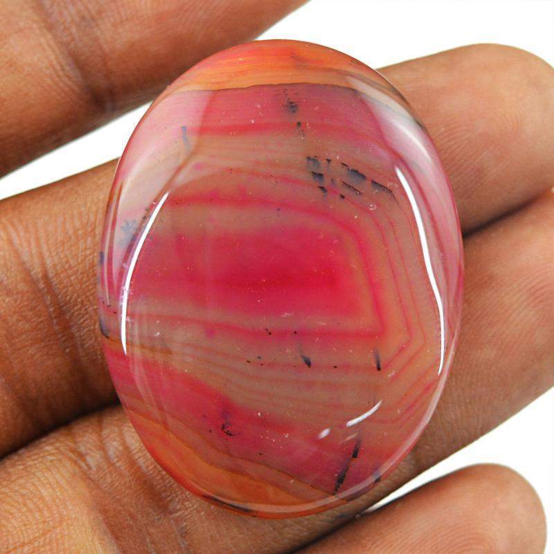 gemsmore:Natural Orange Striped Onyx Oval Shape Gemstone