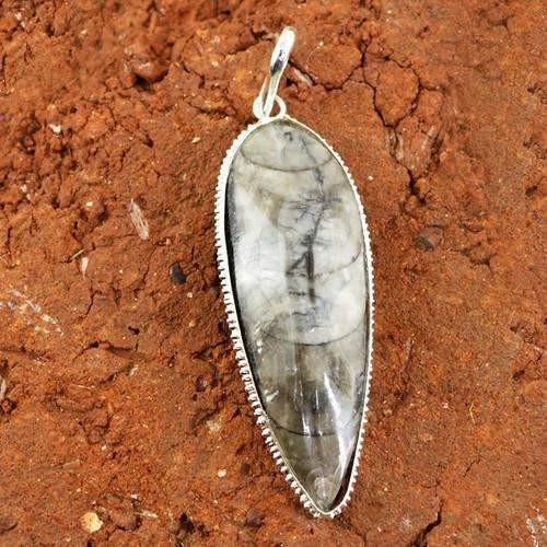 gemsmore:Natural Orthoceras Fossil Pendant