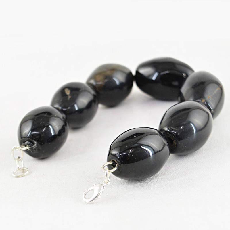 gemsmore:Natural Oval Shape Black Onyx Bracelet Unheated Beads