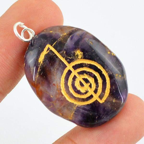 gemsmore:Natural Oval Shape Chakra Amethyst Gemstone Pendant
